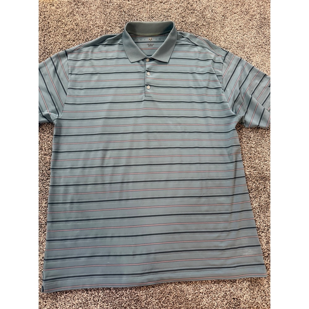 Nike Golf Polo Shirt Mens 3XL Blue Gray Striped Fit Dry Short Sleeve Performance